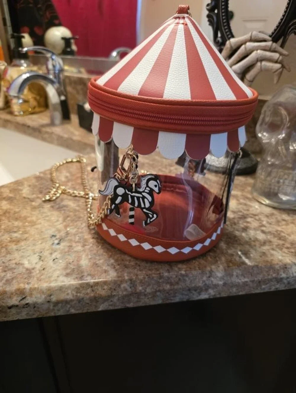 Bath Body Works Halloween Carousel Circus Tent Wristlet Cosmetic Bag Decor NEW